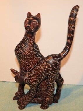 Hand Carved Wooden Cats From Haiti 13"